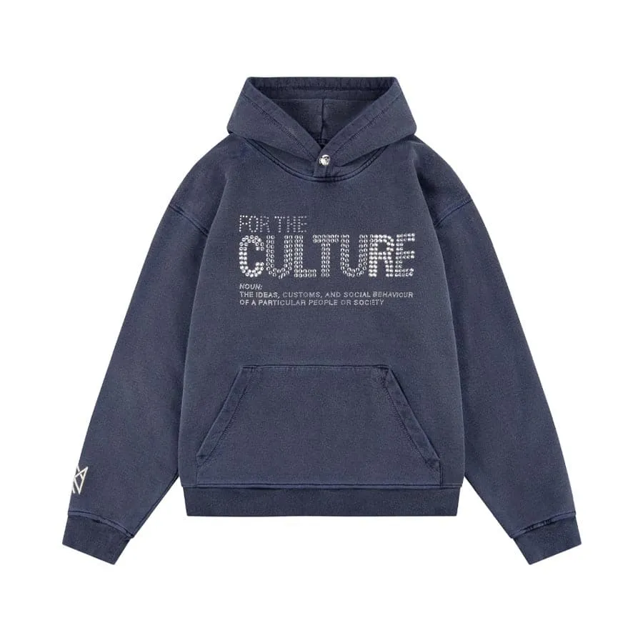 Navy For The Culture hoodie with a rhinestone logo
