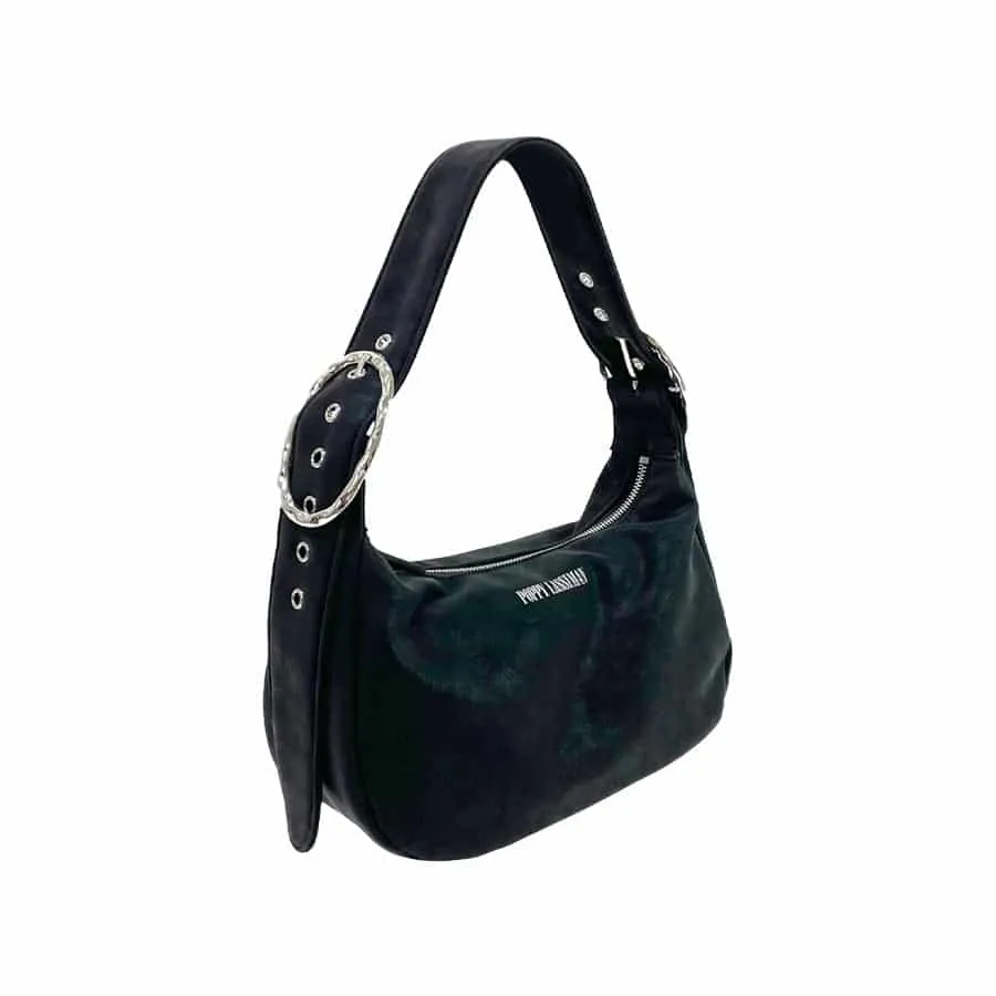 Black Poppy Lissiman shoulder bag with a silver buckle strap