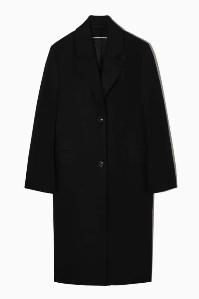 COS black single-breasted wool-blend coat