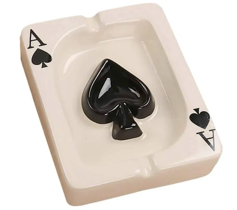 Cream ceramic ashtray shaped like an ace of spades playing card