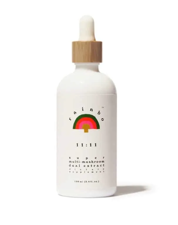 Rainbo 11:11 super multi-mushroom dual extract tincture bottle