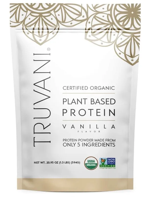 Truvani organic plant based protein powder in vanilla