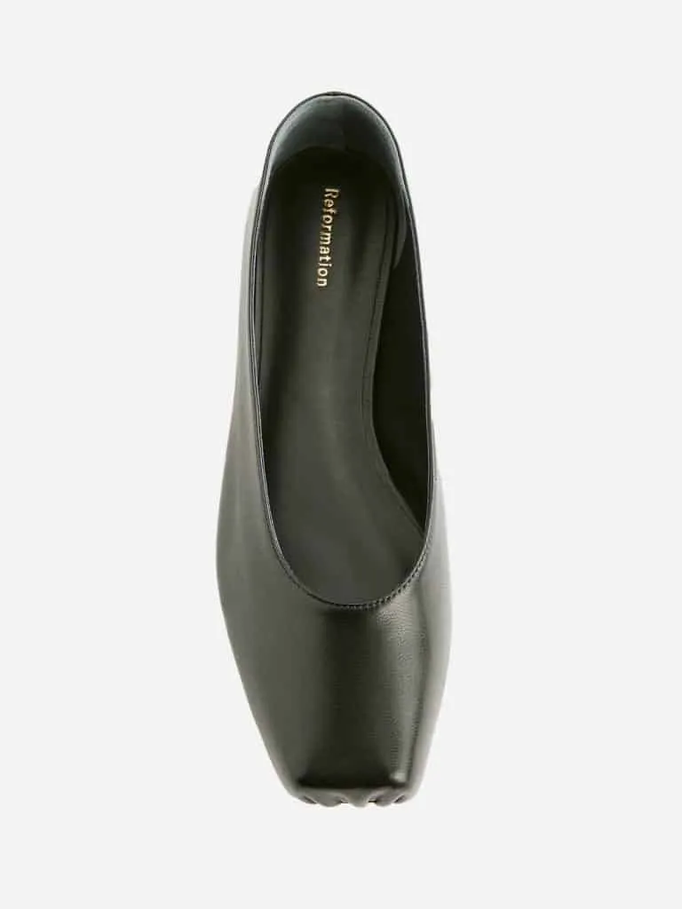 Black leather square-toe ballet flat