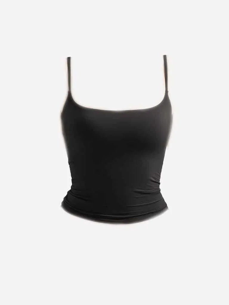 Black square neck fitted tank top