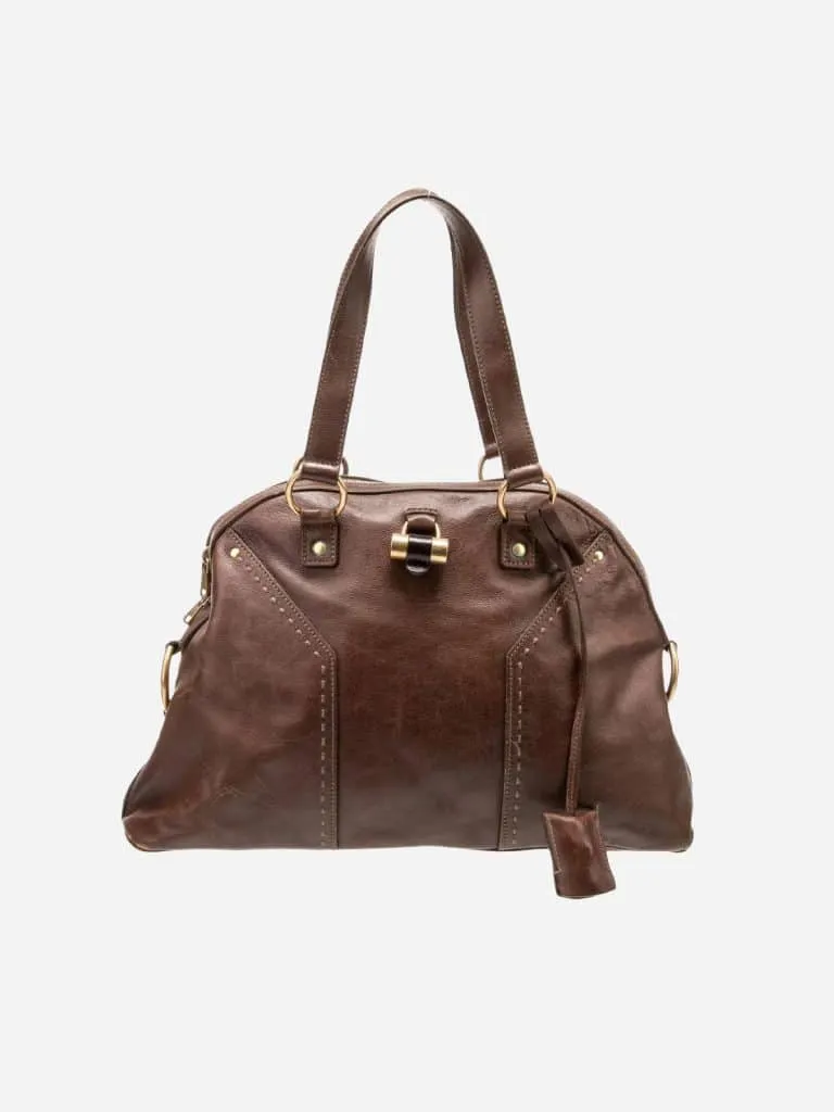 YSL leather shoulder bag in brown with gold hardware