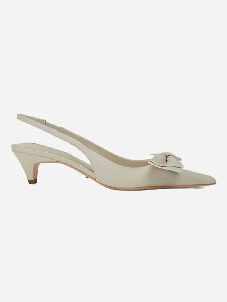 Ivory Tony Bianco Divine Dove napa slingback kitten heel with a structured bow on the toe