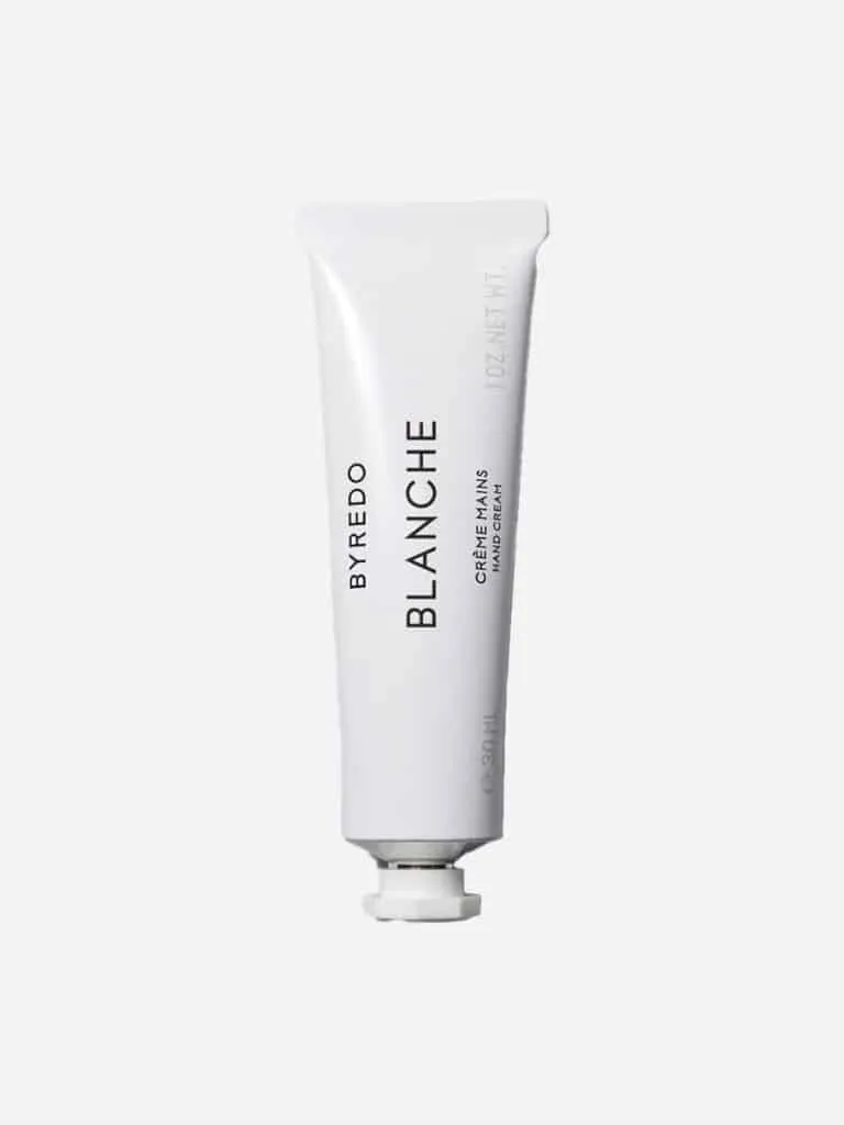 White tube of Byredo Blanche hand cream mini
