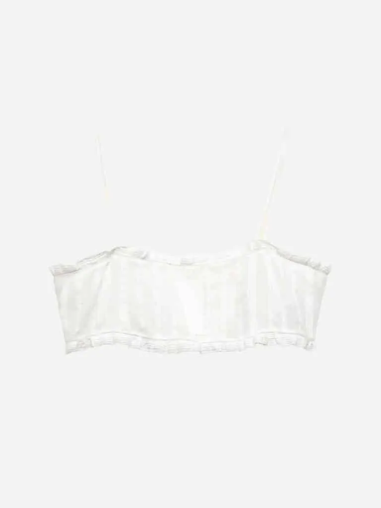 DÔEN Truitt Top in Salt: a white strappy bralette-style top with lace trim