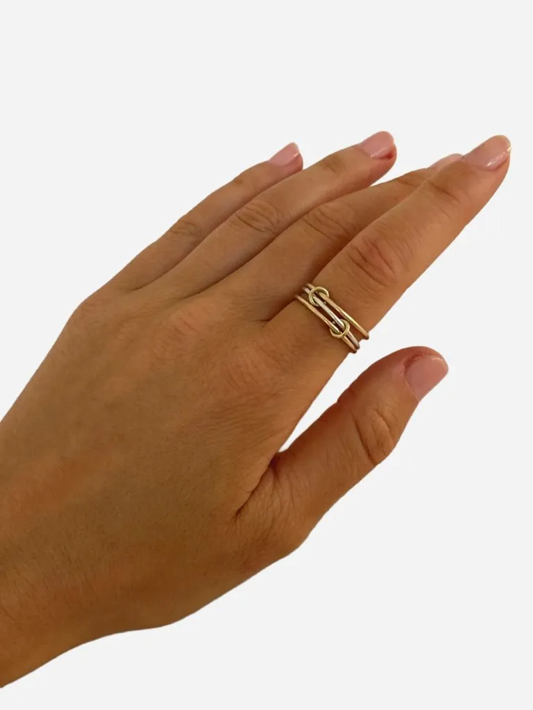 Hand wearing the Bubble and Bead Triumph Ring in gold