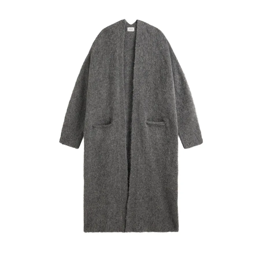MIKUTA Grey Fluffy Alpaca Long Cardigan