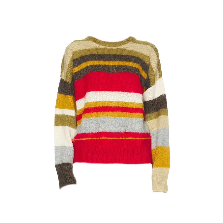 GUIZIO Oversized Stripe Jumper in red, mustard, olive and cream stripes