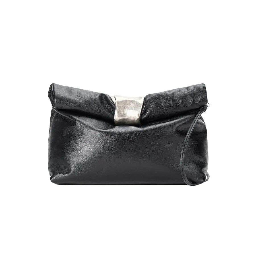 STAUD Cuff Clutch Bag in black with a silver cuff