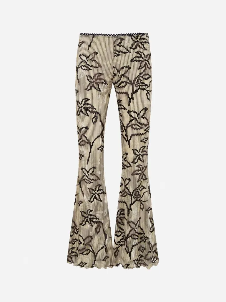 Siedrés Jeslynn Pant in sheer beige with a dark floral print and flared legs